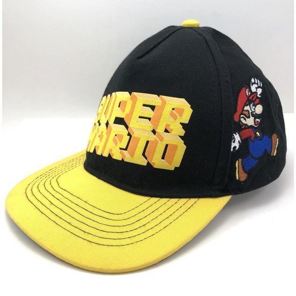 Nintendo Super Mario Bros Baseball Hat Black & Yellow Trucker’s Cap Snap Back - Picture 2 of 9